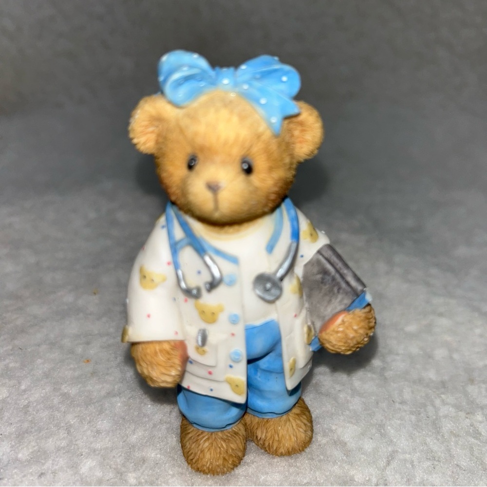 Cherished Teddies 3.5" Helping Others" vtg Enesco 2000 Blue bear ceramic Paula